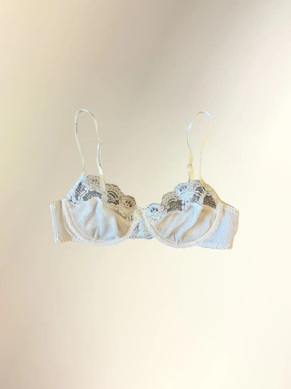 Vintage White Sheer Lace Underwire Balconette Bra Lingerie Sz 34C